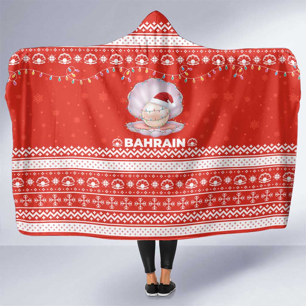 Bahrain Christmas Hooded Blanket with Pearl Shell Design Red Snowflake Pattern and Holiday Lights - Wonder Print Shop
