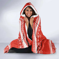 Bahrain Christmas Hooded Blanket with Pearl Shell Design Red Snowflake Pattern and Holiday Lights - Wonder Print Shop