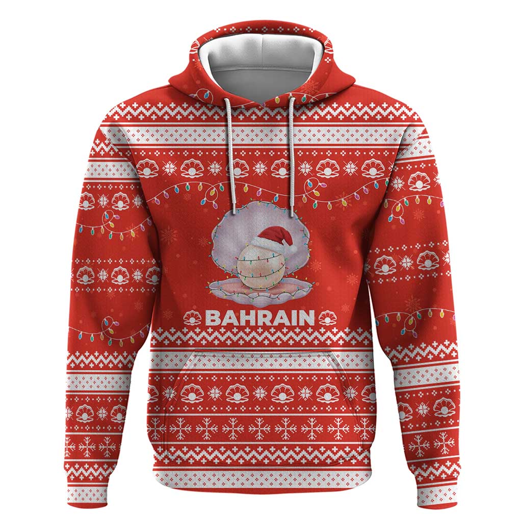 Bahrain Christmas Hoodie with Pearl Shell Design Red Snowflake Pattern and Holiday Lights - Wonder Print Shop