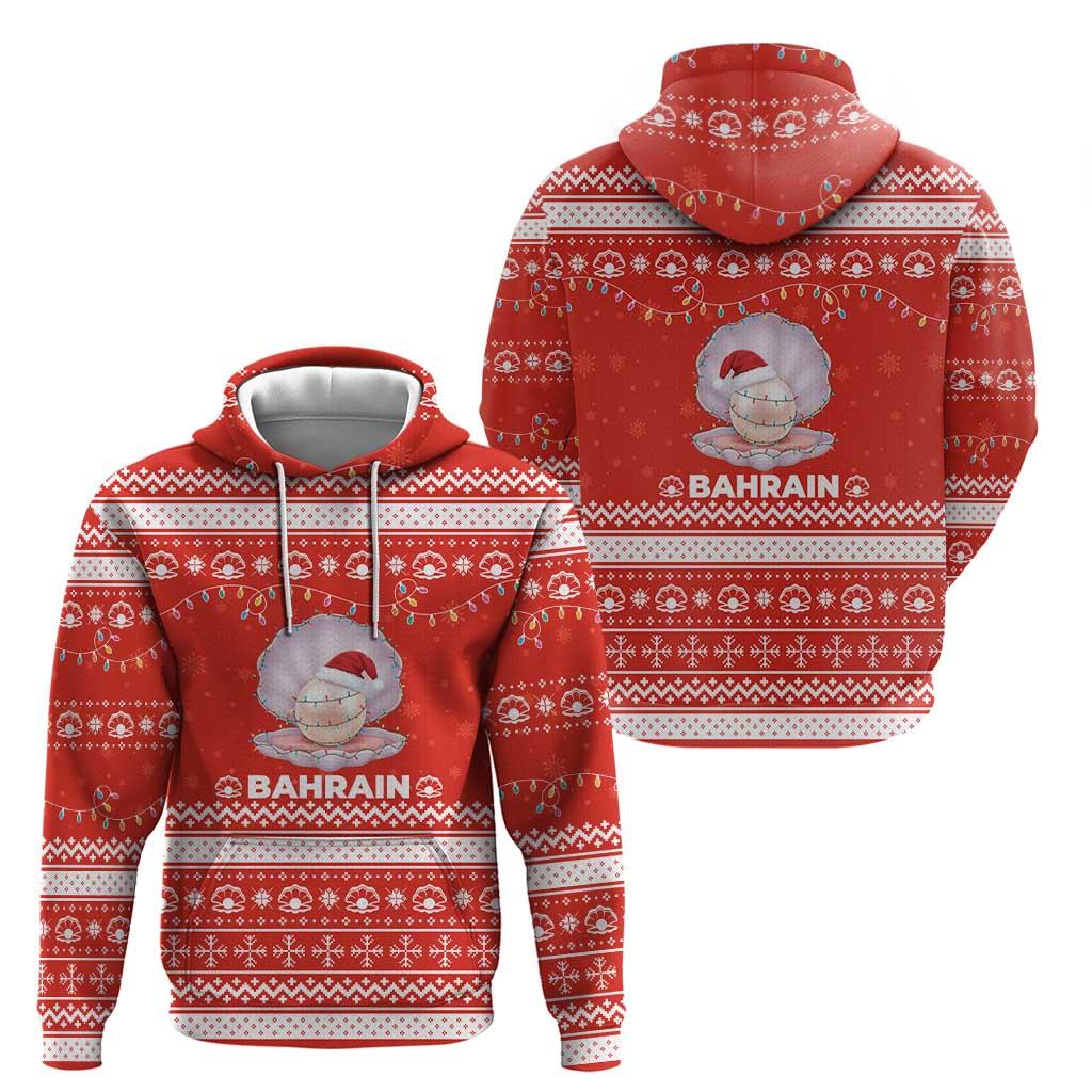 Bahrain Christmas Hoodie with Pearl Shell Design Red Snowflake Pattern and Holiday Lights - Wonder Print Shop
