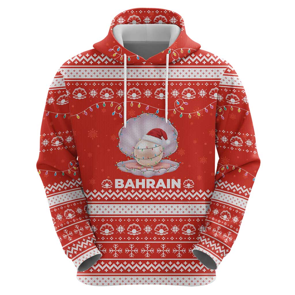 Bahrain Christmas Hoodie with Pearl Shell Design Red Snowflake Pattern and Holiday Lights - Wonder Print Shop