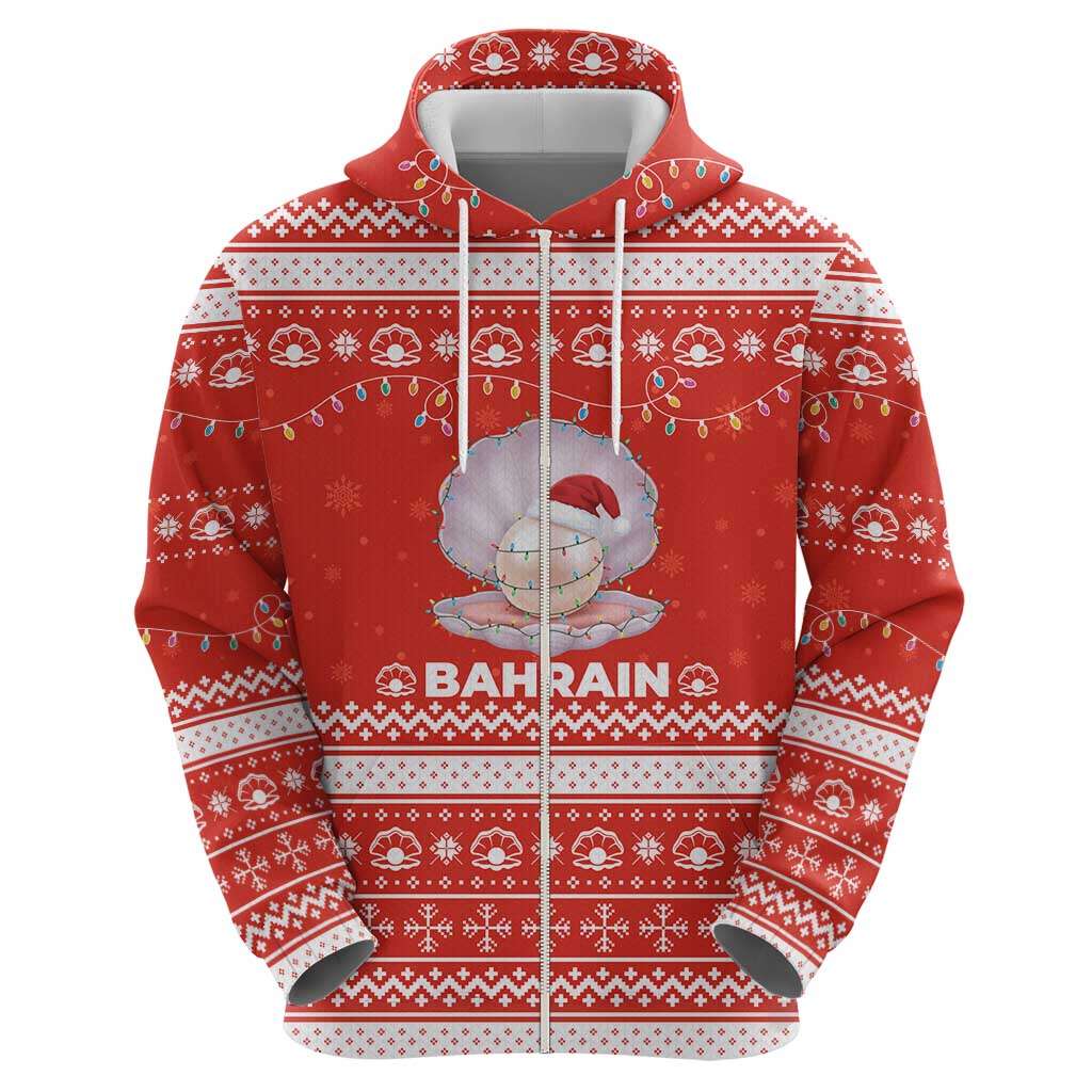 Bahrain Christmas Hoodie with Pearl Shell Design Red Snowflake Pattern and Holiday Lights - Wonder Print Shop