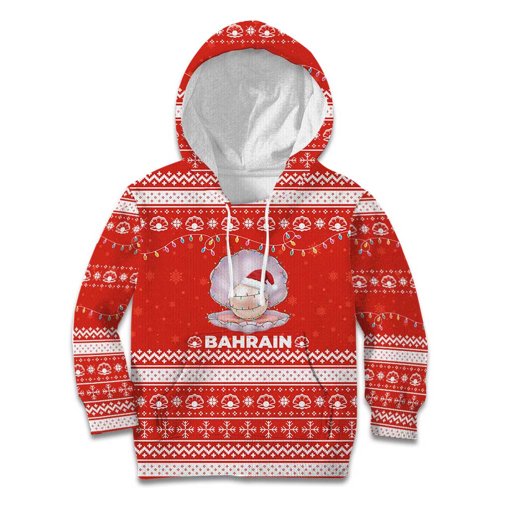 Bahrain Christmas Kid Hoodie with Pearl Shell Design Red Snowflake Pattern and Holiday Lights - Wonder Print Shop