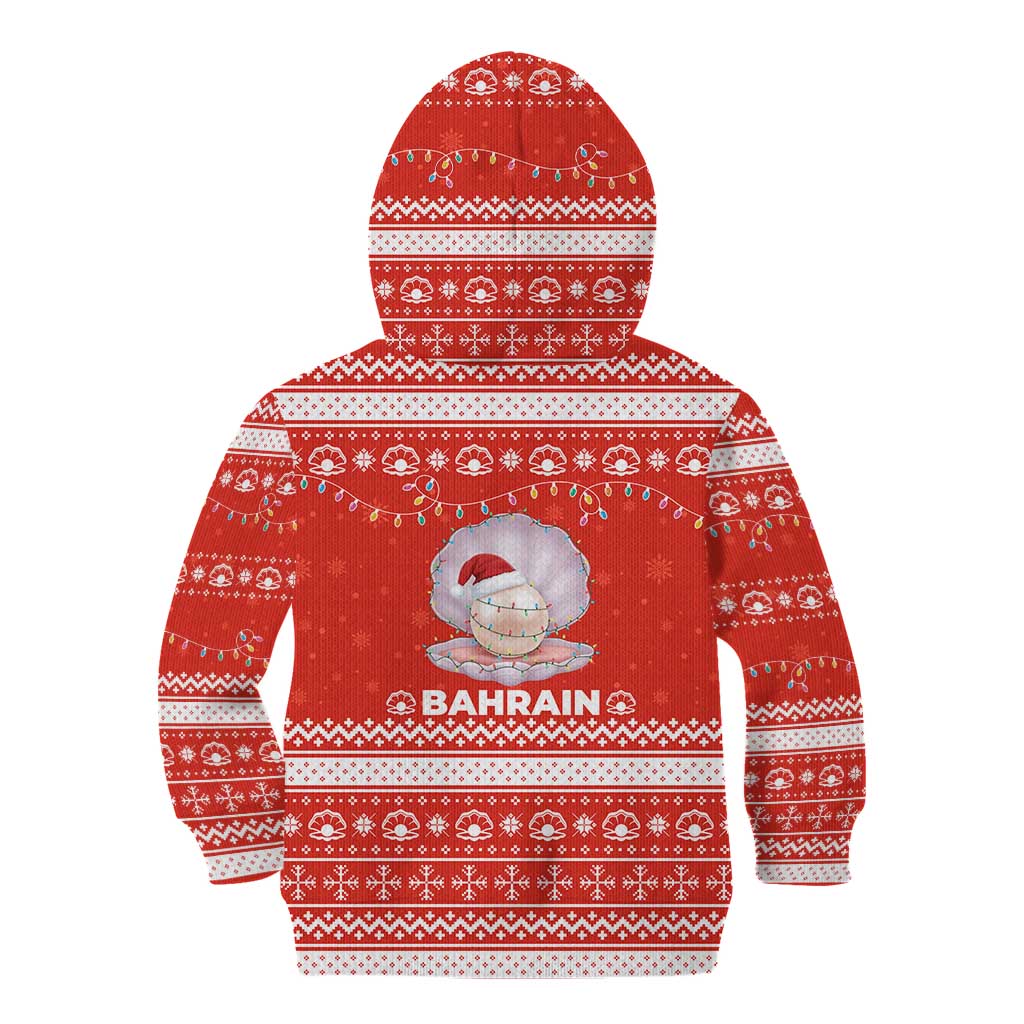 Bahrain Christmas Kid Hoodie with Pearl Shell Design Red Snowflake Pattern and Holiday Lights - Wonder Print Shop