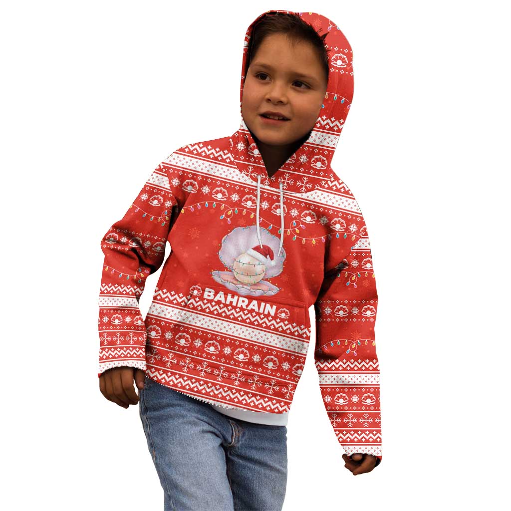 Bahrain Christmas Kid Hoodie with Pearl Shell Design Red Snowflake Pattern and Holiday Lights - Wonder Print Shop