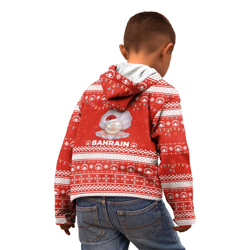 Bahrain Christmas Kid Hoodie with Pearl Shell Design Red Snowflake Pattern and Holiday Lights - Wonder Print Shop