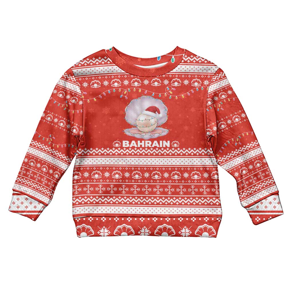 Bahrain Christmas Kid Ugly Christmas Sweater with Pearl Shell Design Red Snowflake Pattern and Holiday Lights - Wonder Print Shop