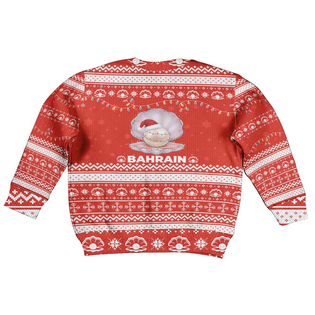 Bahrain Christmas Kid Ugly Christmas Sweater with Pearl Shell Design Red Snowflake Pattern and Holiday Lights - Wonder Print Shop