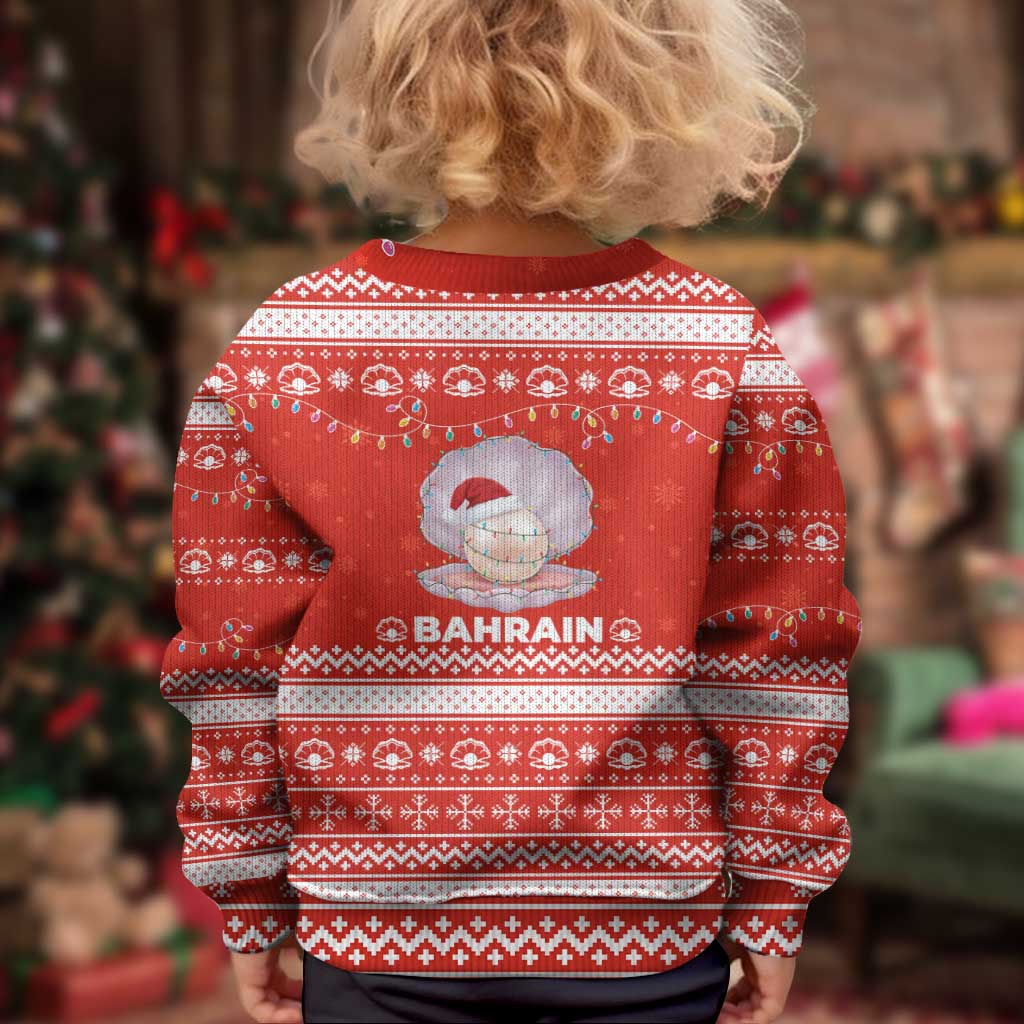 Bahrain Christmas Kid Ugly Christmas Sweater with Pearl Shell Design Red Snowflake Pattern and Holiday Lights - Wonder Print Shop