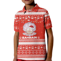 Bahrain Christmas Kid Polo Shirt with Pearl Shell Design Red Snowflake Pattern and Holiday Lights - Wonder Print Shop