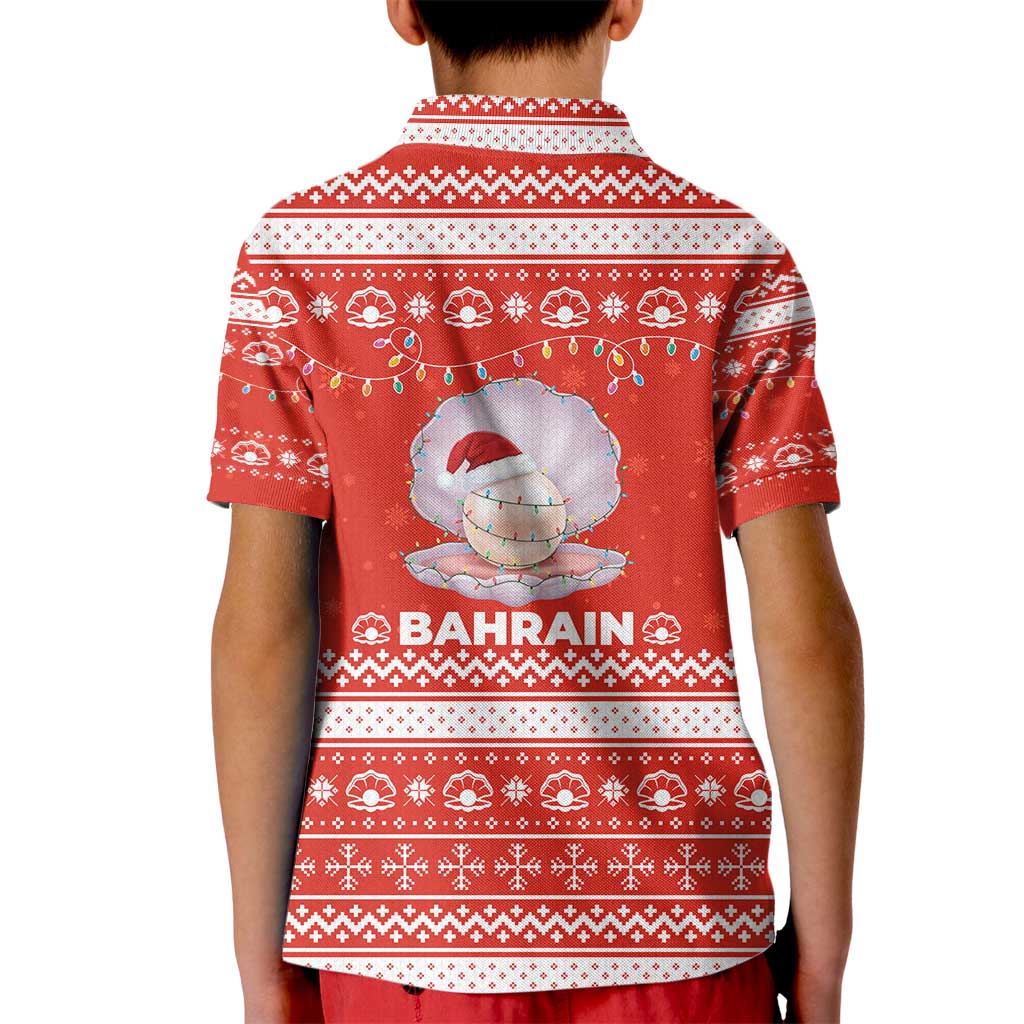 Bahrain Christmas Kid Polo Shirt with Pearl Shell Design Red Snowflake Pattern and Holiday Lights - Wonder Print Shop