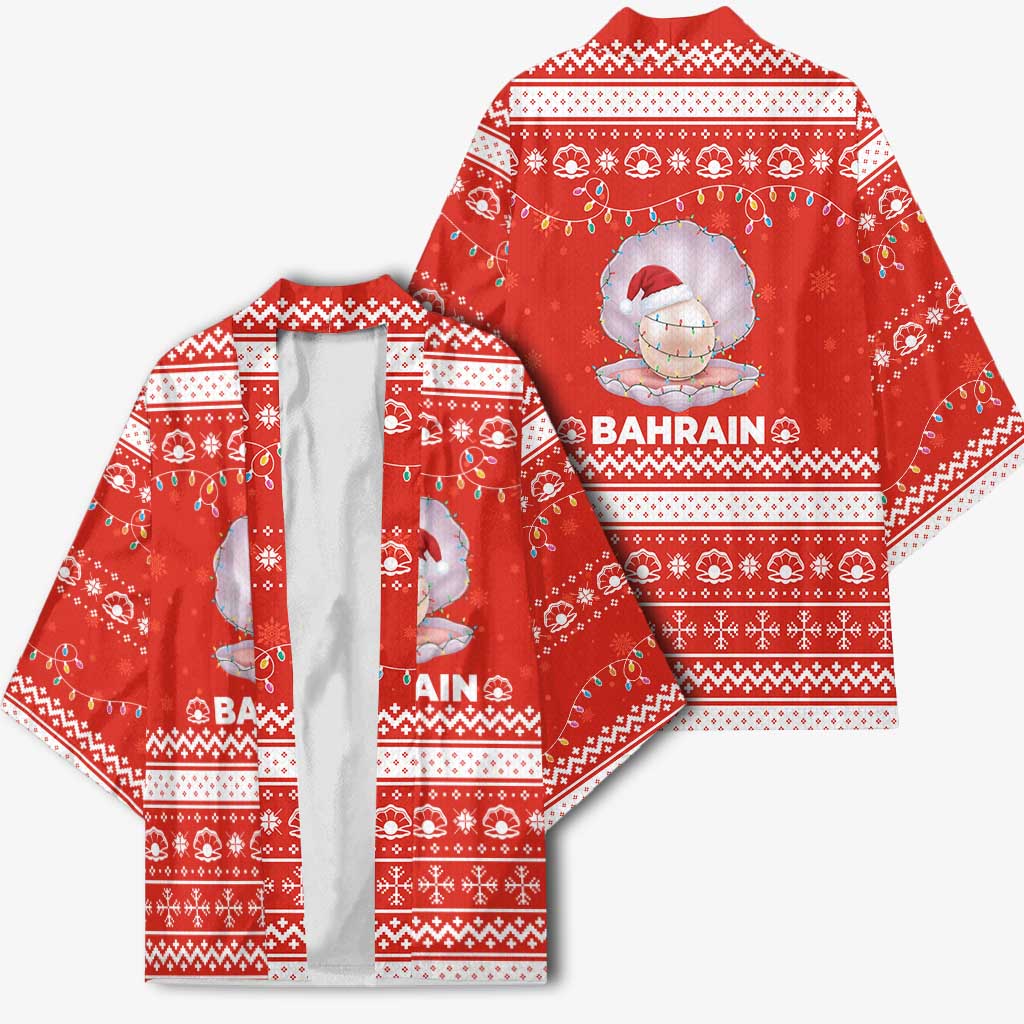 Bahrain Christmas Kimono with Pearl Shell Design Red Snowflake Pattern and Holiday Lights - Wonder Print Shop