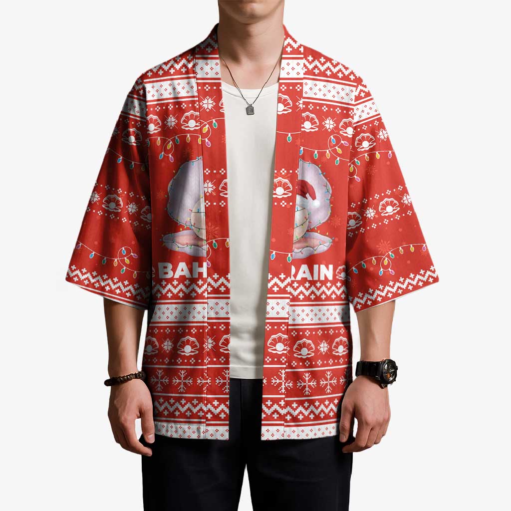 Bahrain Christmas Kimono with Pearl Shell Design Red Snowflake Pattern and Holiday Lights - Wonder Print Shop