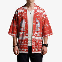 Bahrain Christmas Kimono with Pearl Shell Design Red Snowflake Pattern and Holiday Lights - Wonder Print Shop