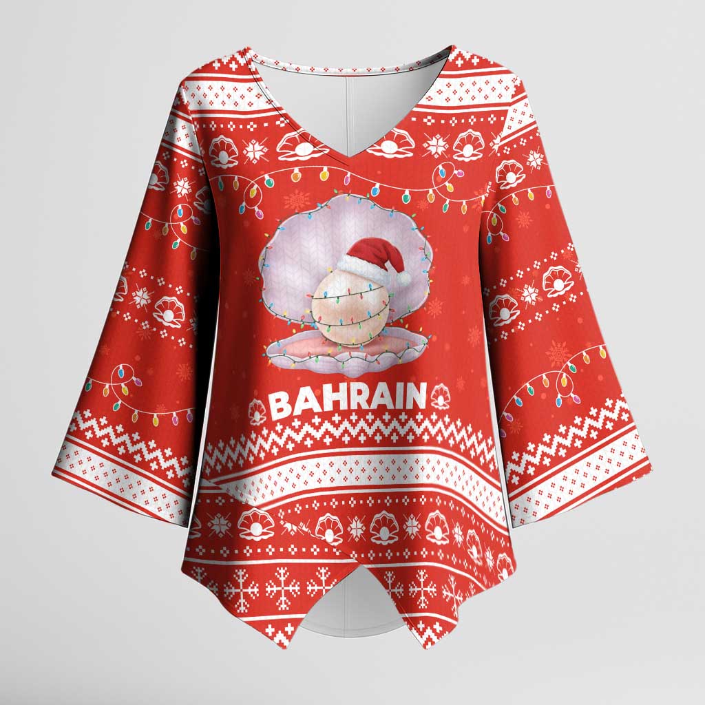 Bahrain Christmas Kimono Sleeve Blouse with Pearl Shell Design Red Snowflake Pattern and Holiday Lights - Wonder Print Shop