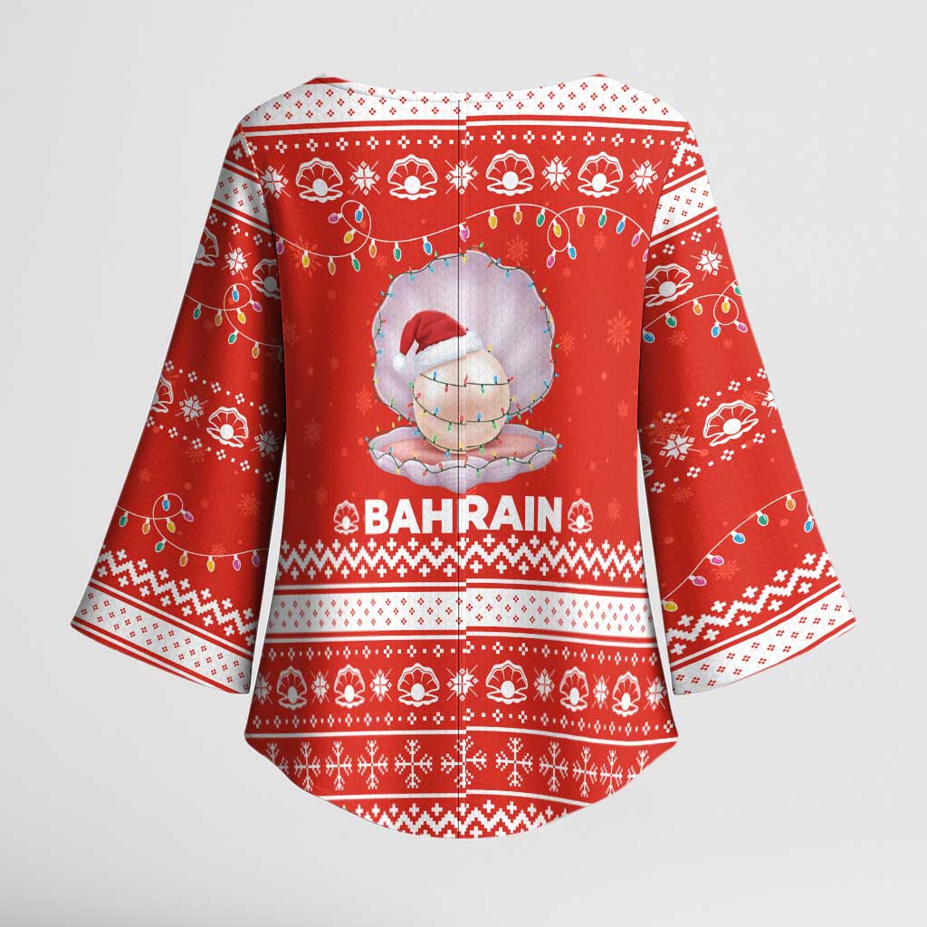 Bahrain Christmas Kimono Sleeve Blouse with Pearl Shell Design Red Snowflake Pattern and Holiday Lights - Wonder Print Shop