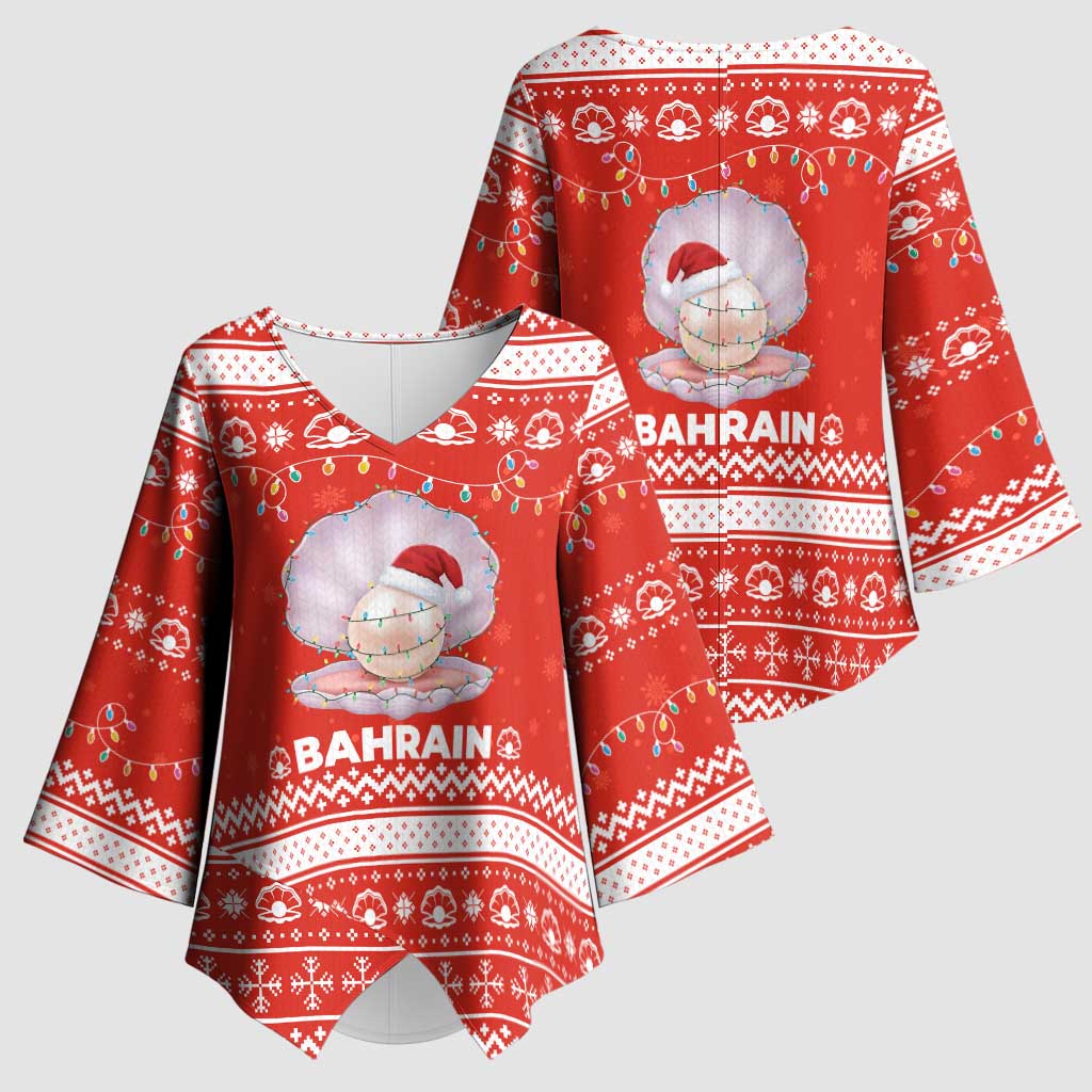 Bahrain Christmas Kimono Sleeve Blouse with Pearl Shell Design Red Snowflake Pattern and Holiday Lights - Wonder Print Shop