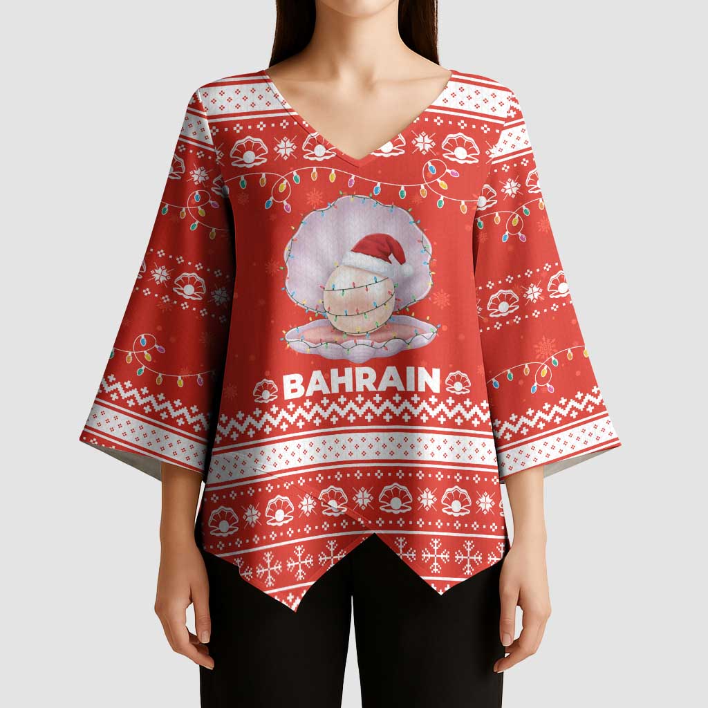 Bahrain Christmas Kimono Sleeve Blouse with Pearl Shell Design Red Snowflake Pattern and Holiday Lights - Wonder Print Shop
