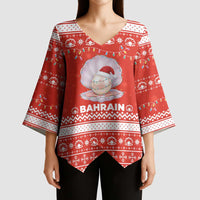 Bahrain Christmas Kimono Sleeve Blouse with Pearl Shell Design Red Snowflake Pattern and Holiday Lights - Wonder Print Shop