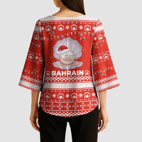 Bahrain Christmas Kimono Sleeve Blouse with Pearl Shell Design Red Snowflake Pattern and Holiday Lights - Wonder Print Shop