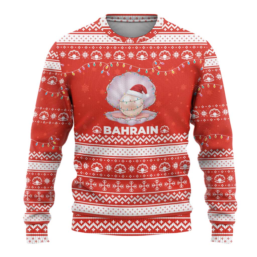 Bahrain Christmas Ugly Christmas Sweater with Pearl Shell Design Red Snowflake Pattern and Holiday Lights - Wonder Print Shop