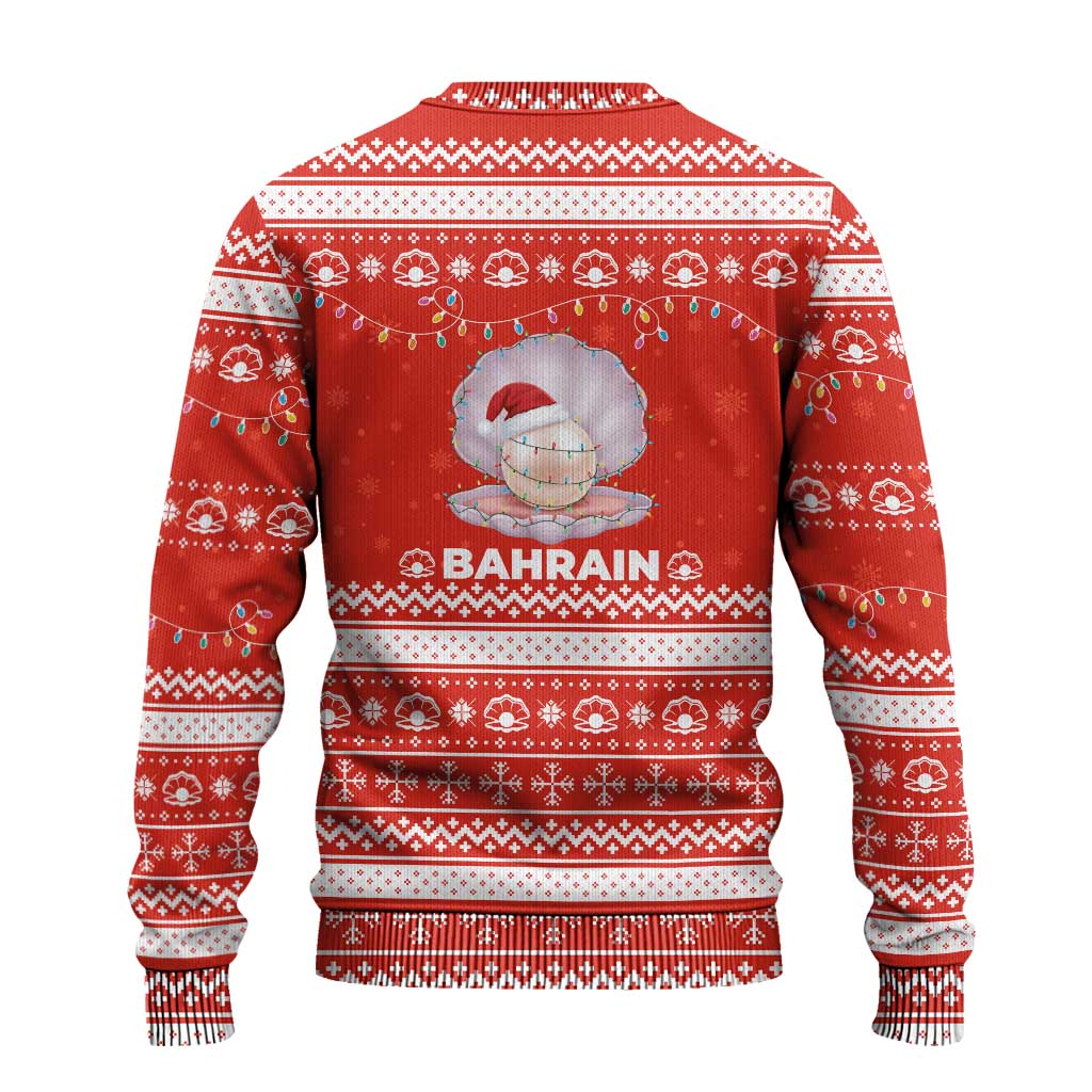 Bahrain Christmas Ugly Christmas Sweater with Pearl Shell Design Red Snowflake Pattern and Holiday Lights - Wonder Print Shop