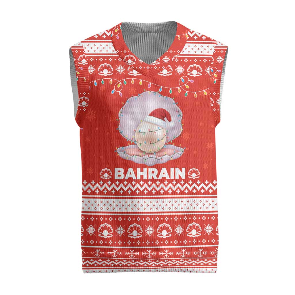 Bahrain Christmas Knitted V-Neck Vest with Pearl Shell Design Red Snowflake Pattern and Holiday Lights - Wonder Print Shop