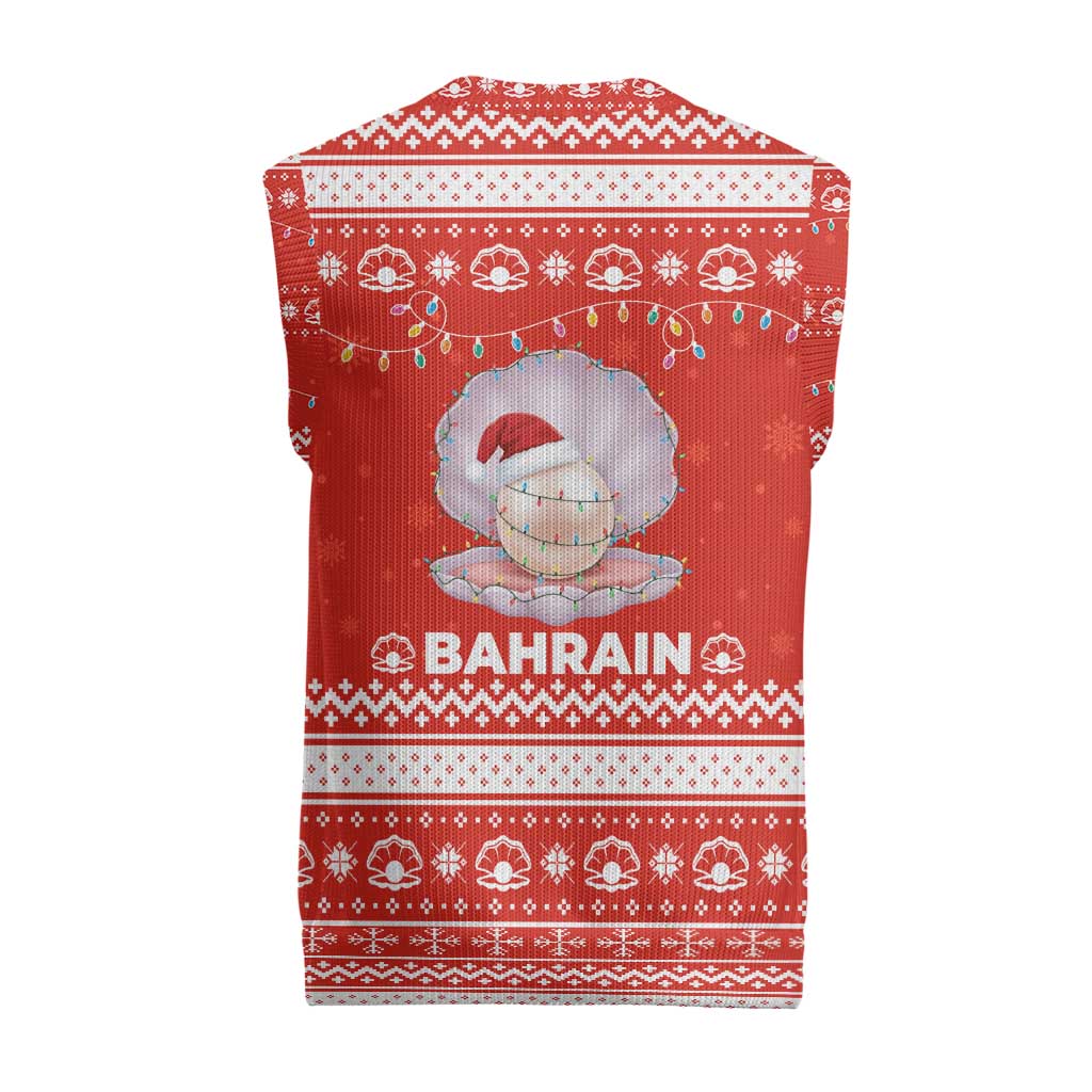 Bahrain Christmas Knitted V-Neck Vest with Pearl Shell Design Red Snowflake Pattern and Holiday Lights - Wonder Print Shop