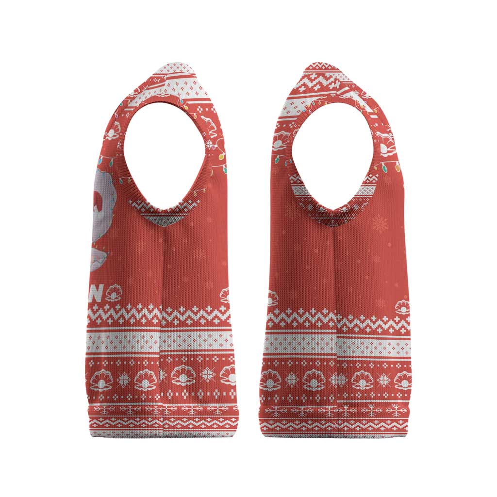 Bahrain Christmas Knitted V-Neck Vest with Pearl Shell Design Red Snowflake Pattern and Holiday Lights - Wonder Print Shop