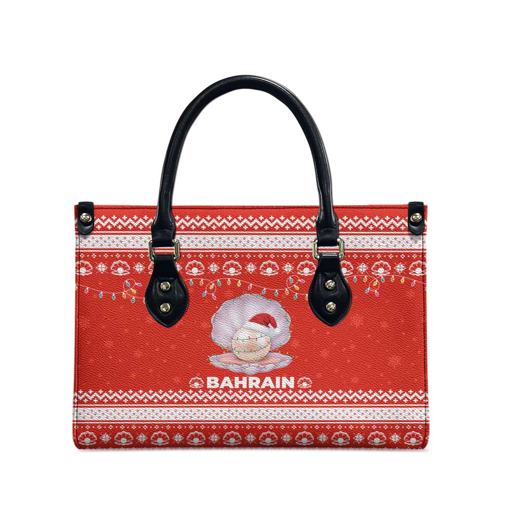 Bahrain Christmas Leather Bag with Pearl Shell Design Red Snowflake Pattern and Holiday Lights - Wonder Print Shop