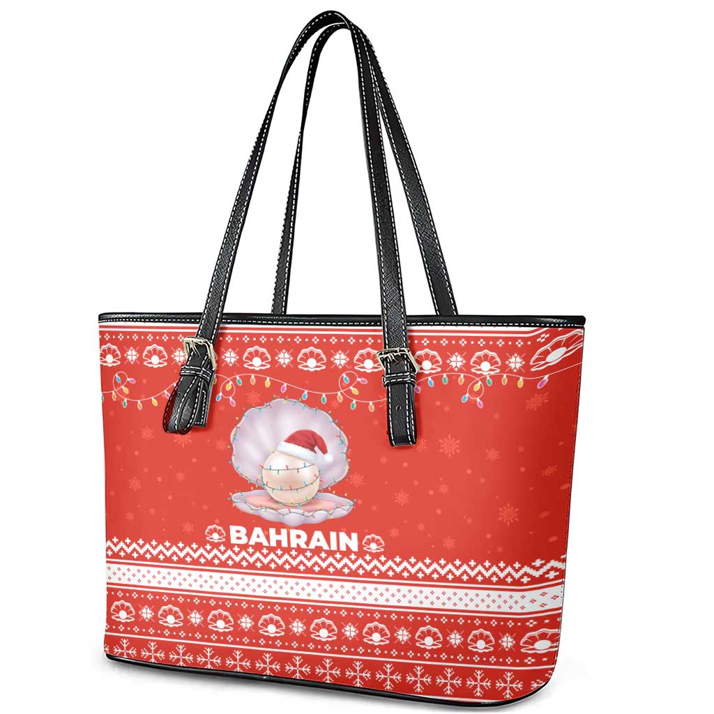 Bahrain Christmas Leather Tote Bag with Pearl Shell Design Red Snowflake Pattern and Holiday Lights - Wonder Print Shop