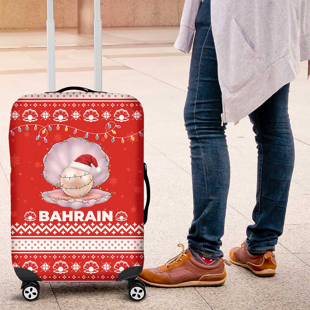 Bahrain Christmas Luggage Cover with Pearl Shell Design Red Snowflake Pattern and Holiday Lights - Wonder Print Shop