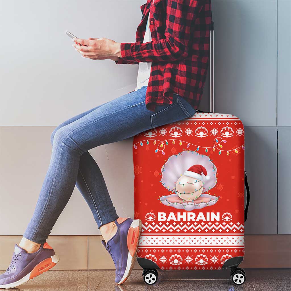 Bahrain Christmas Luggage Cover with Pearl Shell Design Red Snowflake Pattern and Holiday Lights - Wonder Print Shop