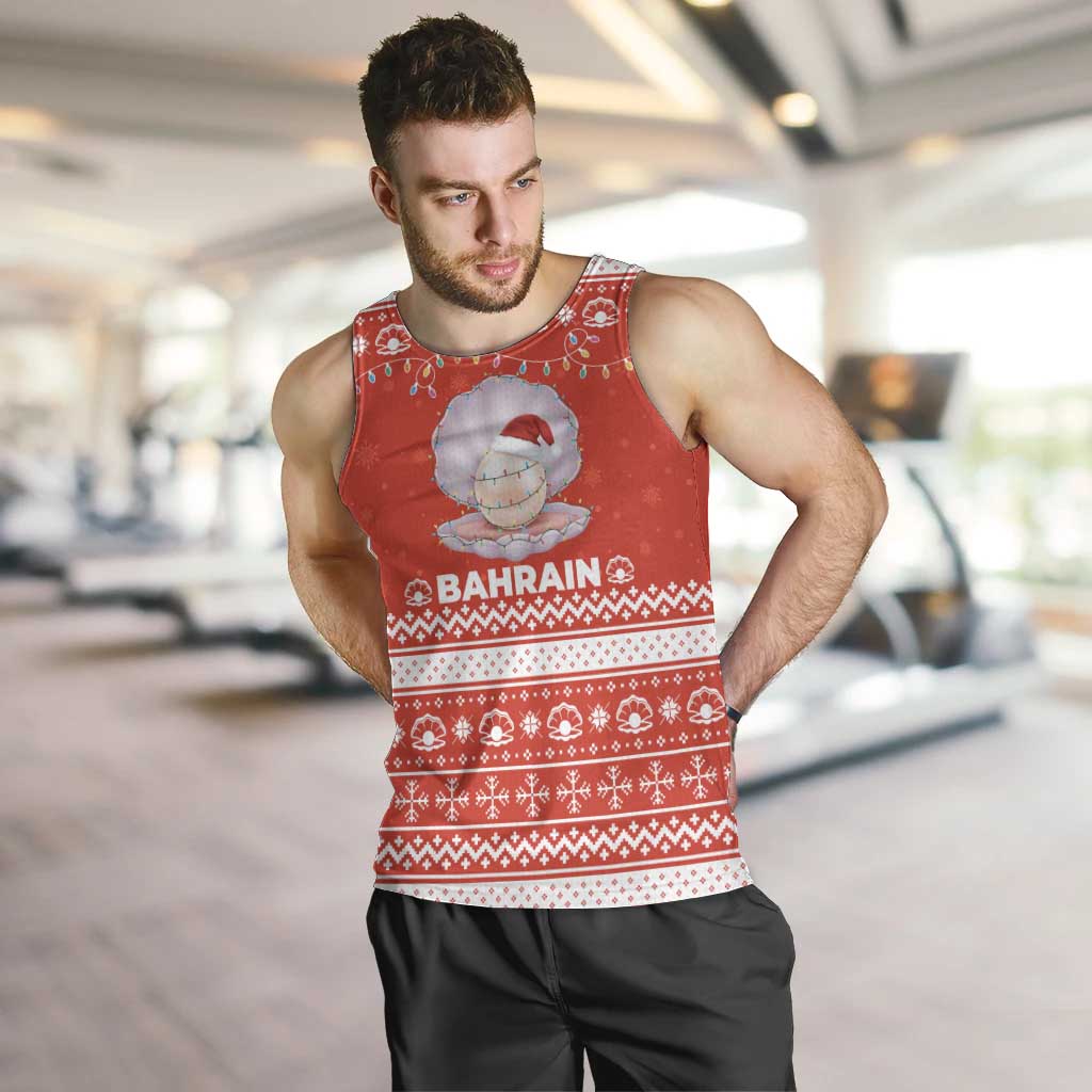 Bahrain Christmas Men Tank Top with Pearl Shell Design Red Snowflake Pattern and Holiday Lights - Wonder Print Shop