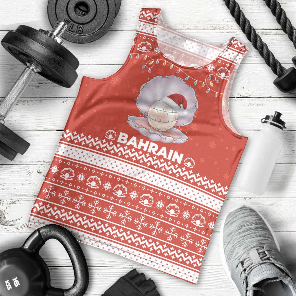 Bahrain Christmas Men Tank Top with Pearl Shell Design Red Snowflake Pattern and Holiday Lights - Wonder Print Shop