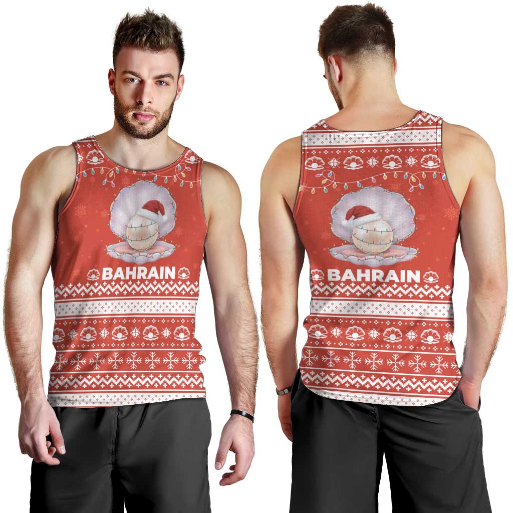 Bahrain Christmas Men Tank Top with Pearl Shell Design Red Snowflake Pattern and Holiday Lights - Wonder Print Shop