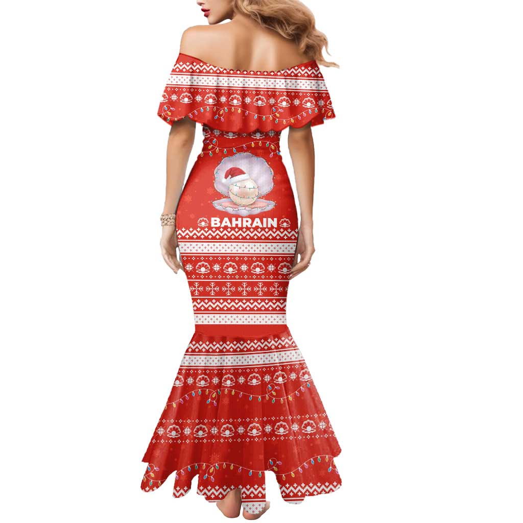 Bahrain Christmas Mermaid Dress with Pearl Shell Design Red Snowflake Pattern and Holiday Lights - Wonder Print Shop