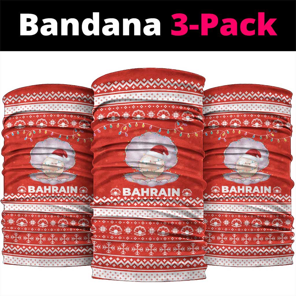 Bahrain Christmas Neck Gaiter with Pearl Shell Design Red Snowflake Pattern and Holiday Lights - Wonder Print Shop