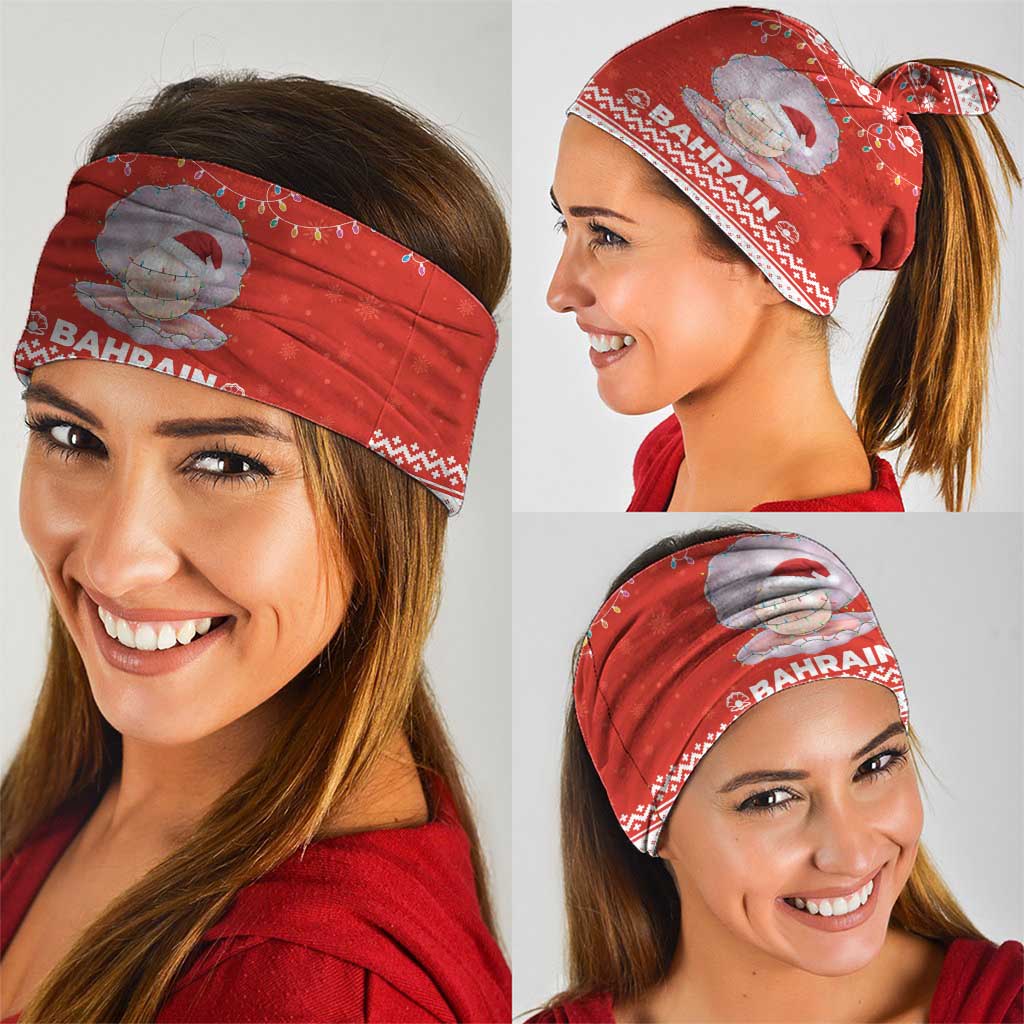 Bahrain Christmas Neck Gaiter with Pearl Shell Design Red Snowflake Pattern and Holiday Lights - Wonder Print Shop