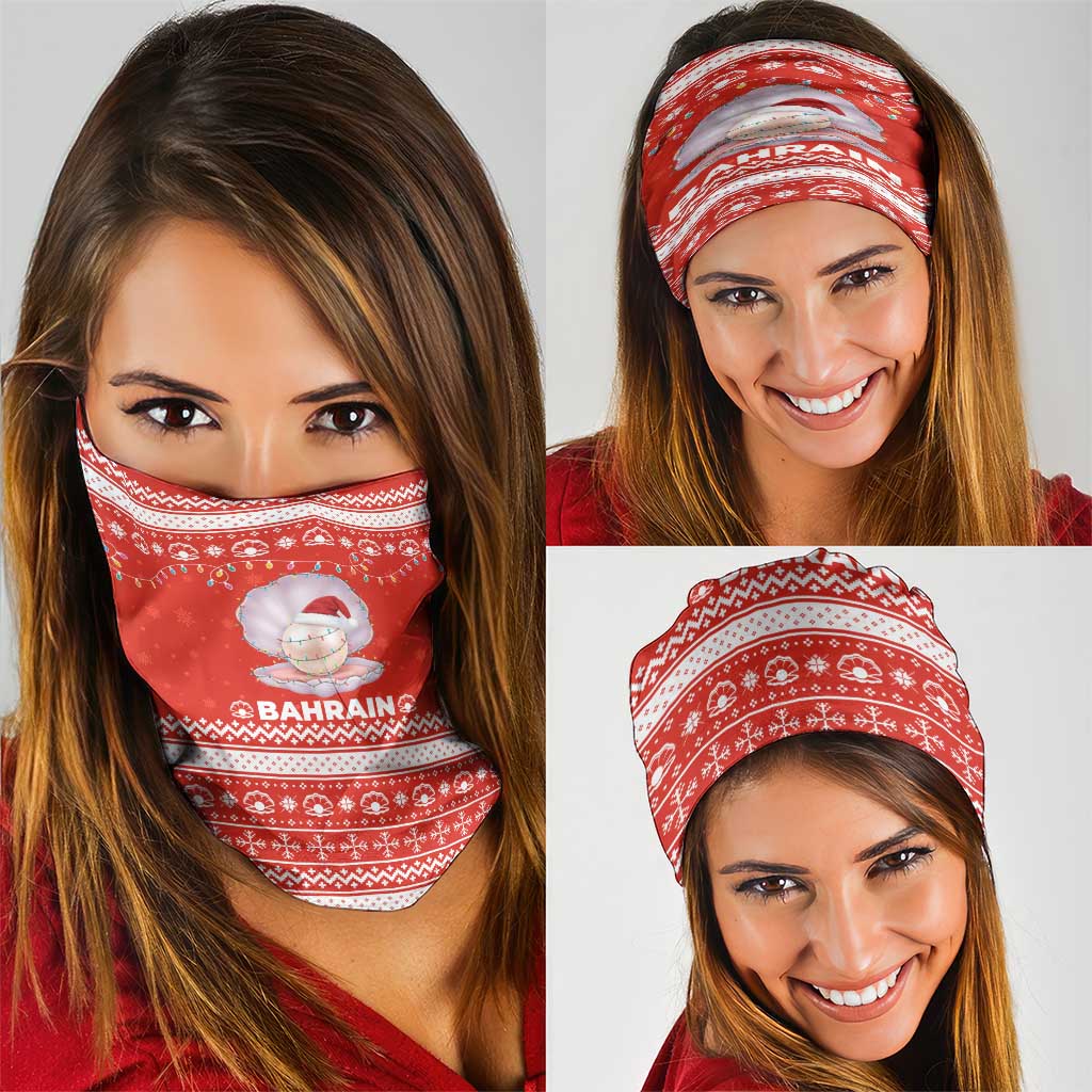 Bahrain Christmas Neck Gaiter with Pearl Shell Design Red Snowflake Pattern and Holiday Lights - Wonder Print Shop