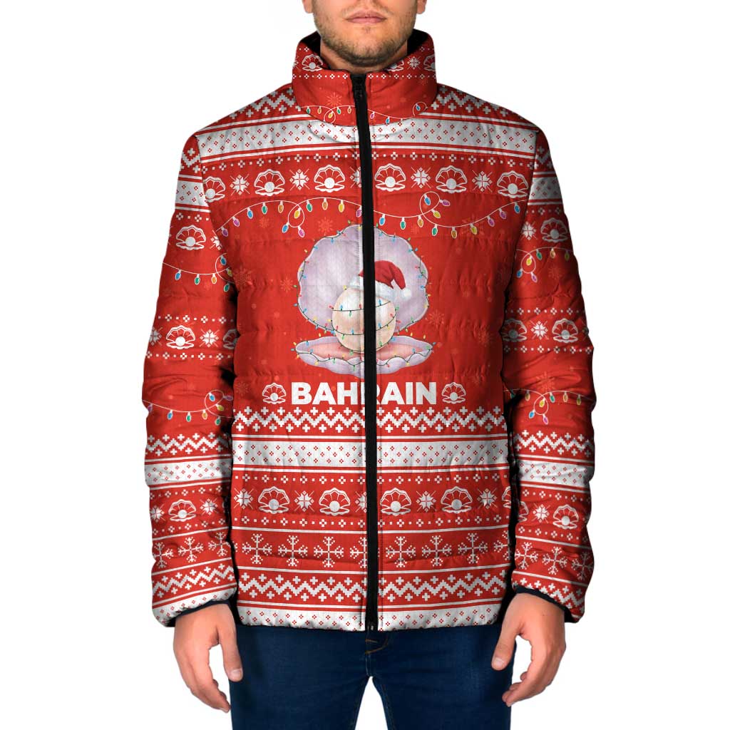 Bahrain Christmas Padded Jacket with Pearl Shell Design Red Snowflake Pattern and Holiday Lights - Wonder Print Shop