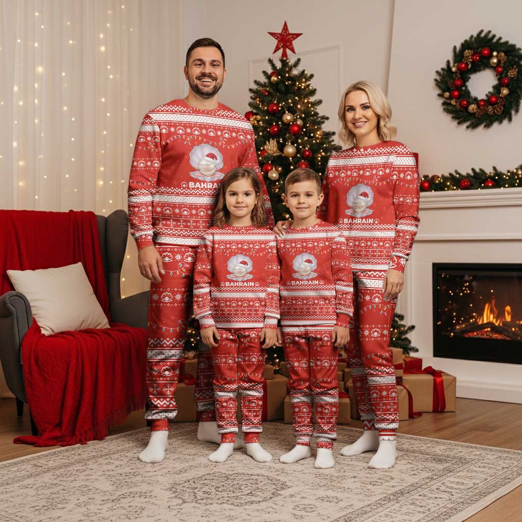 Bahrain Christmas Pajama Set with Pearl Shell Design Red Snowflake Pattern and Holiday Lights - Wonder Print Shop