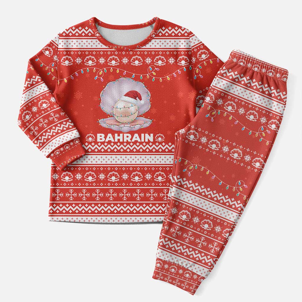 Bahrain Christmas Pajama Set with Pearl Shell Design Red Snowflake Pattern and Holiday Lights - Wonder Print Shop