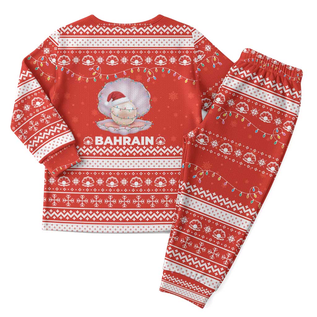 Bahrain Christmas Pajama Set with Pearl Shell Design Red Snowflake Pattern and Holiday Lights - Wonder Print Shop