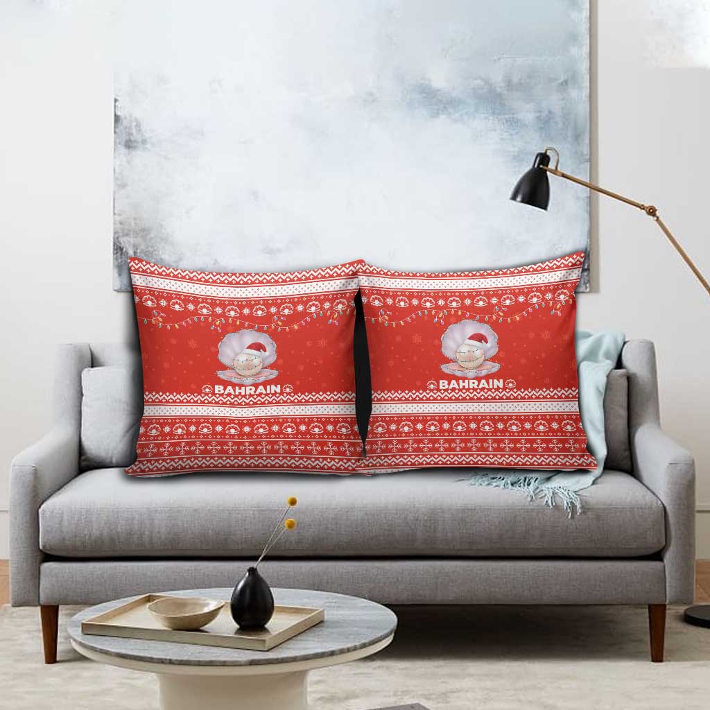 Bahrain Christmas Pillow Cover with Pearl Shell Design Red Snowflake Pattern and Holiday Lights - Wonder Print Shop