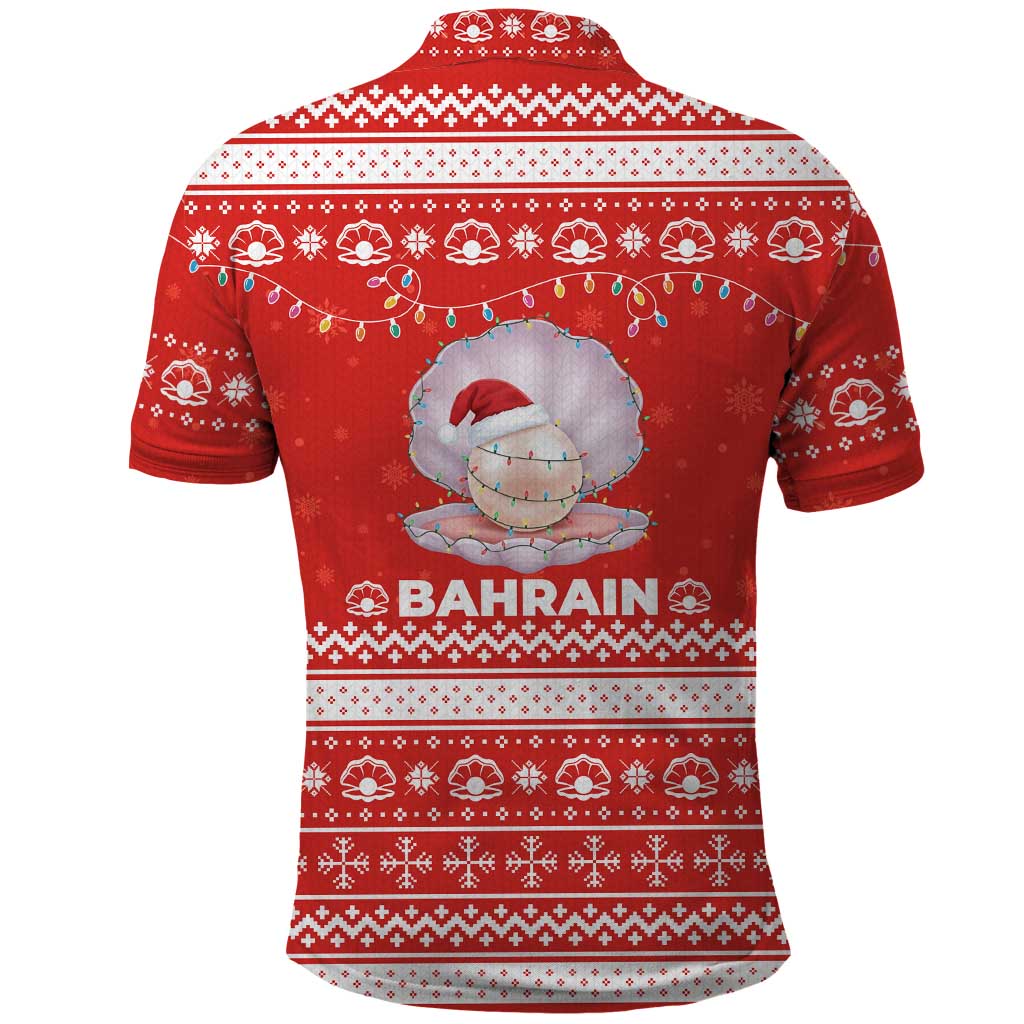 Bahrain Christmas Polo Shirt with Pearl Shell Design Red Snowflake Pattern and Holiday Lights - Wonder Print Shop
