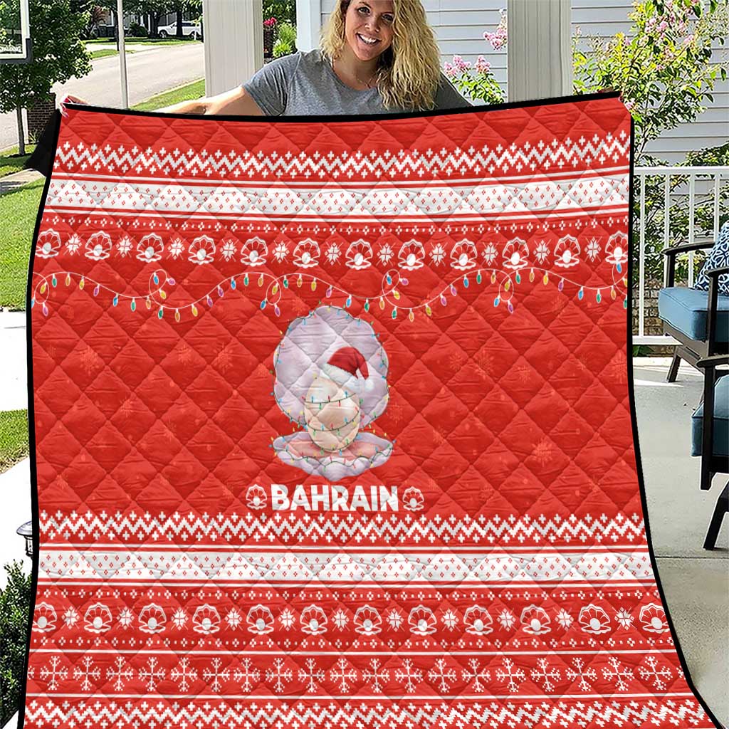 Bahrain Christmas Quilt with Pearl Shell Design Red Snowflake Pattern and Holiday Lights - Wonder Print Shop