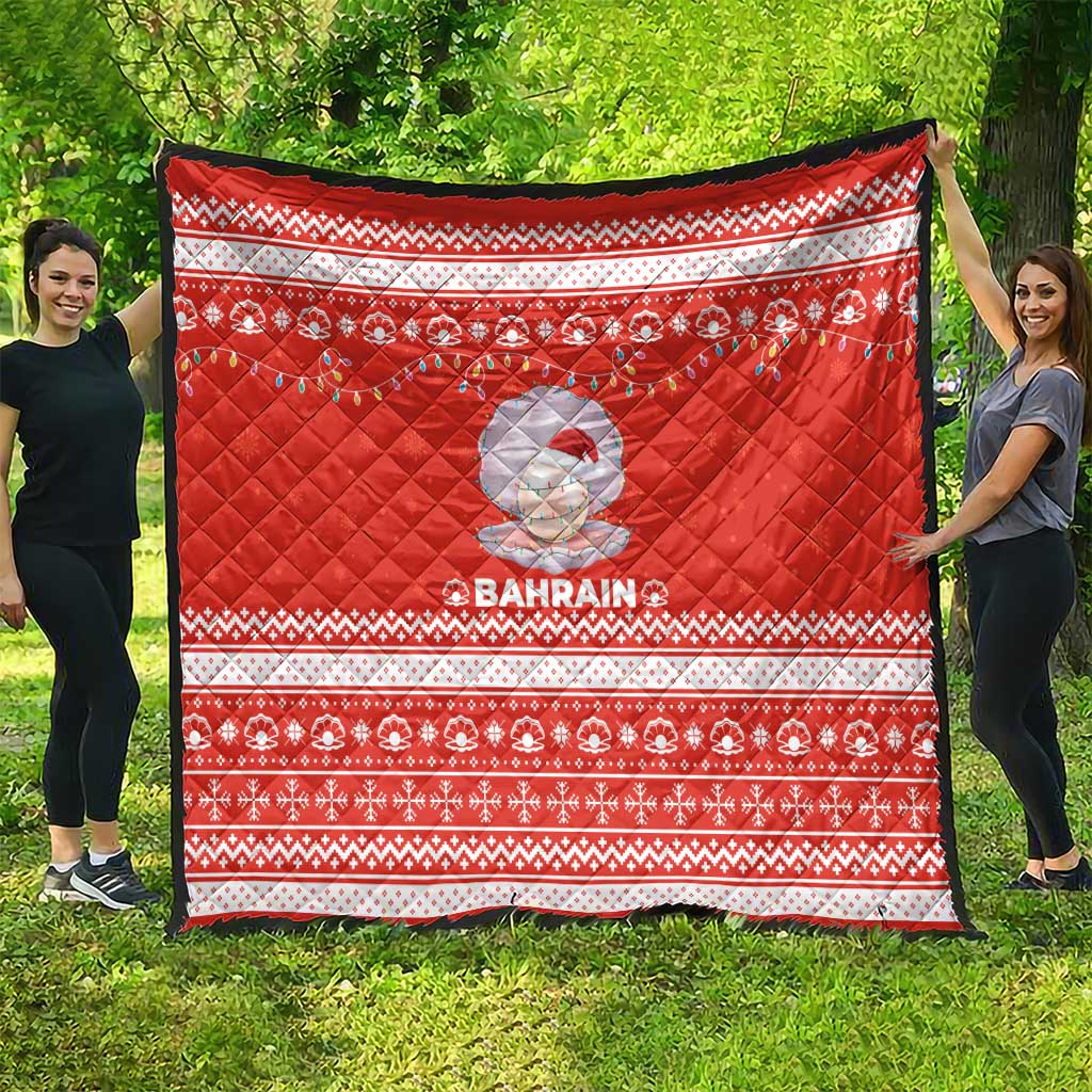 Bahrain Christmas Quilt with Pearl Shell Design Red Snowflake Pattern and Holiday Lights - Wonder Print Shop