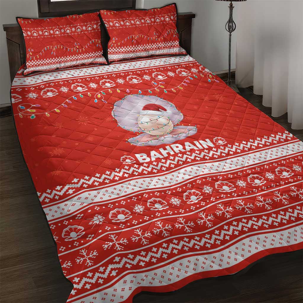 Bahrain Christmas Quilt Bed Set with Pearl Shell Design Red Snowflake Pattern and Holiday Lights - Wonder Print Shop