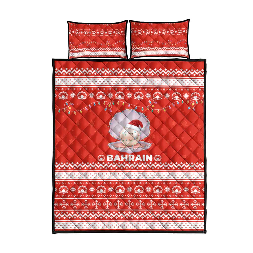 Bahrain Christmas Quilt Bed Set with Pearl Shell Design Red Snowflake Pattern and Holiday Lights - Wonder Print Shop
